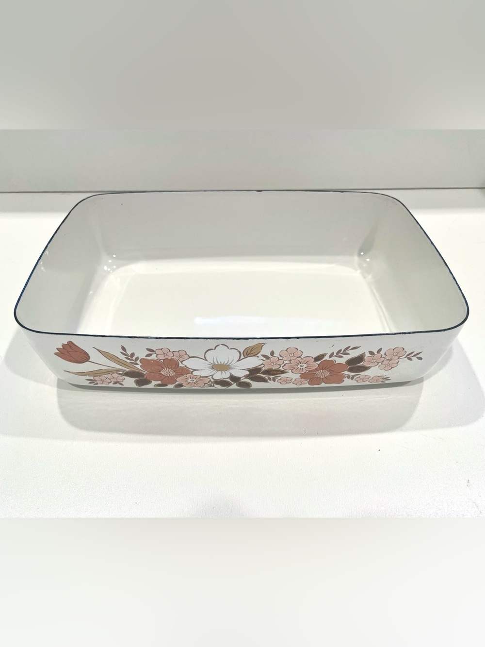 Vintage Kingsbury “Dogwood” Enamel Over Steel Baking Dish | Pink Floral | GUC